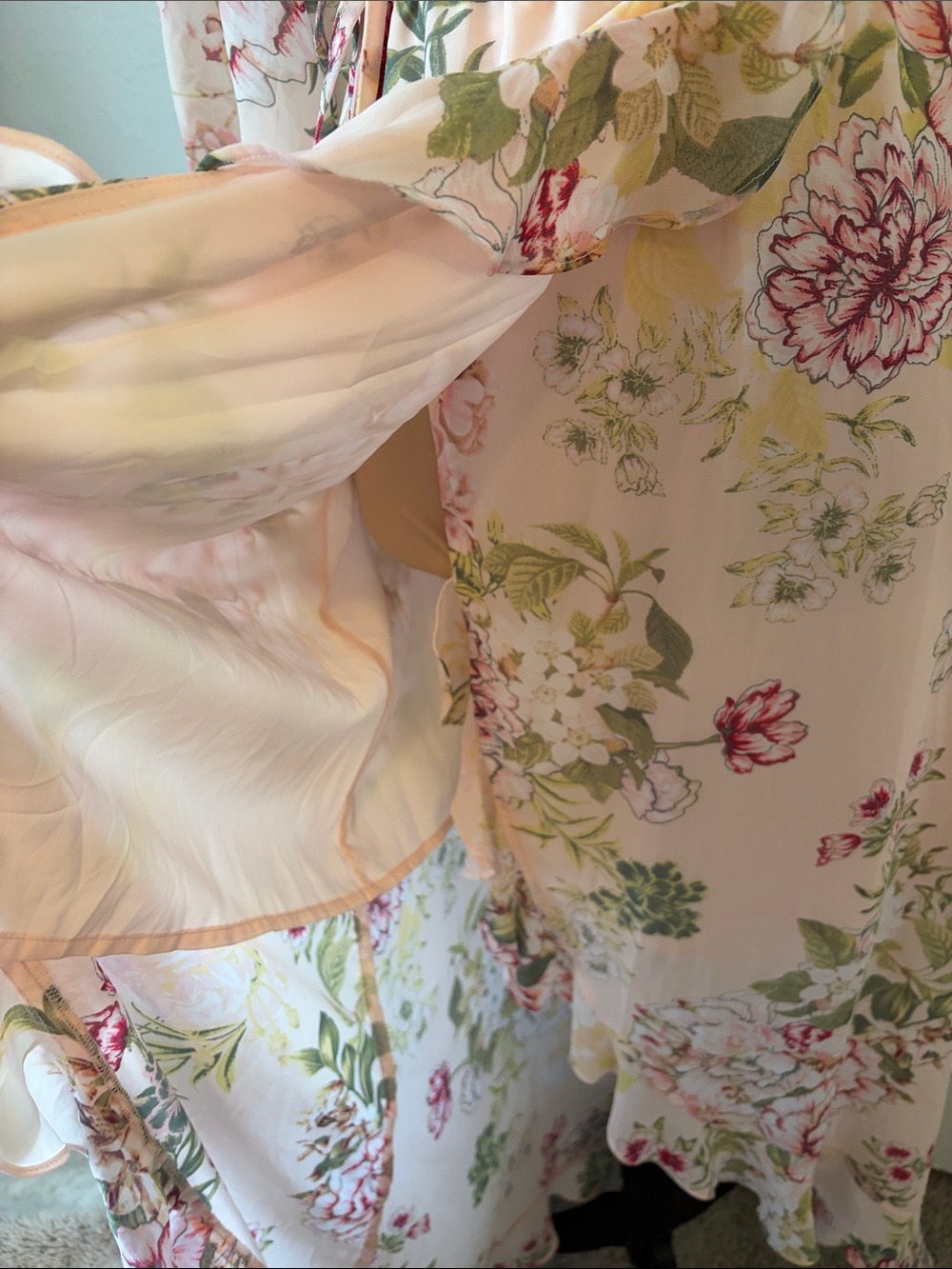 New York and Company floral maxi wrap dress 3/4 sleeve ruffle size extra small - Picture 5 of 11